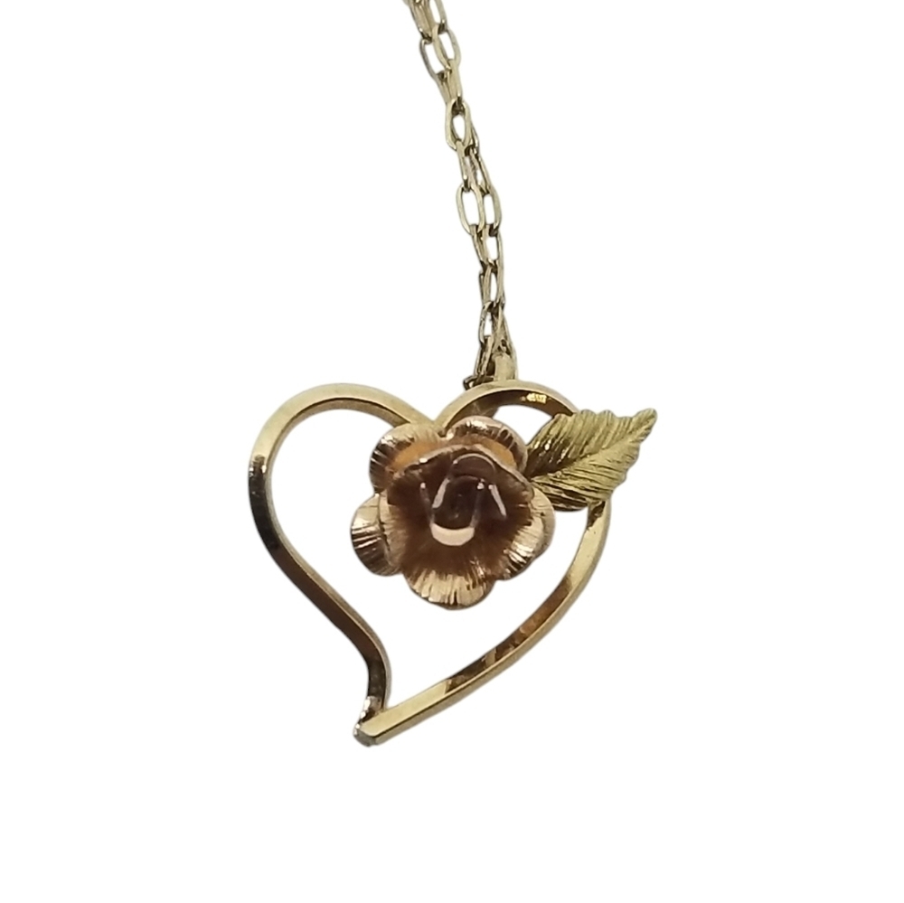 Krementz Vintage 14k Goldplated Rose Heart Pendant Chain Necklace
